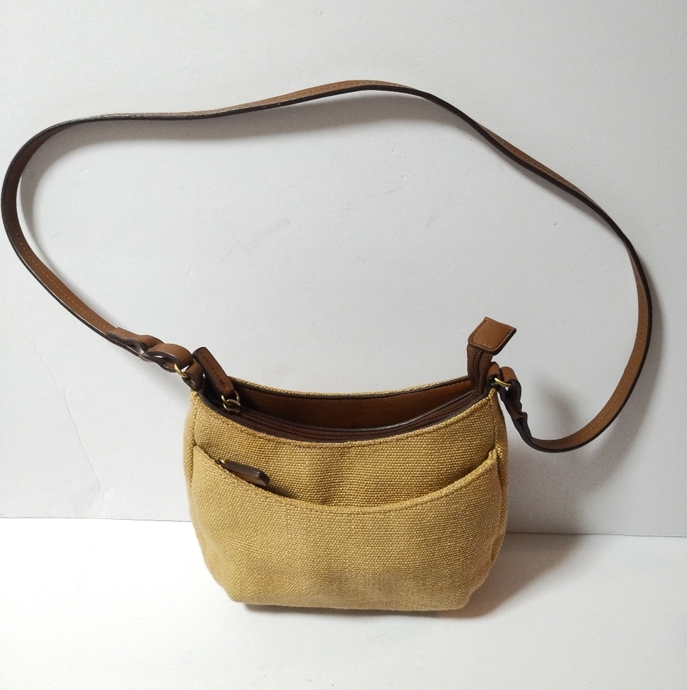 Fossil Leather Trim Woven Straw Strap Shoulder Bag